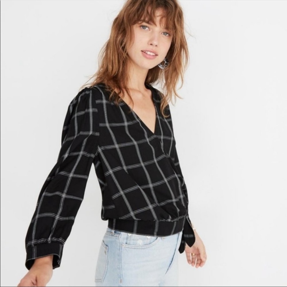 Madewell Cropped Wrap Top in Windowpane